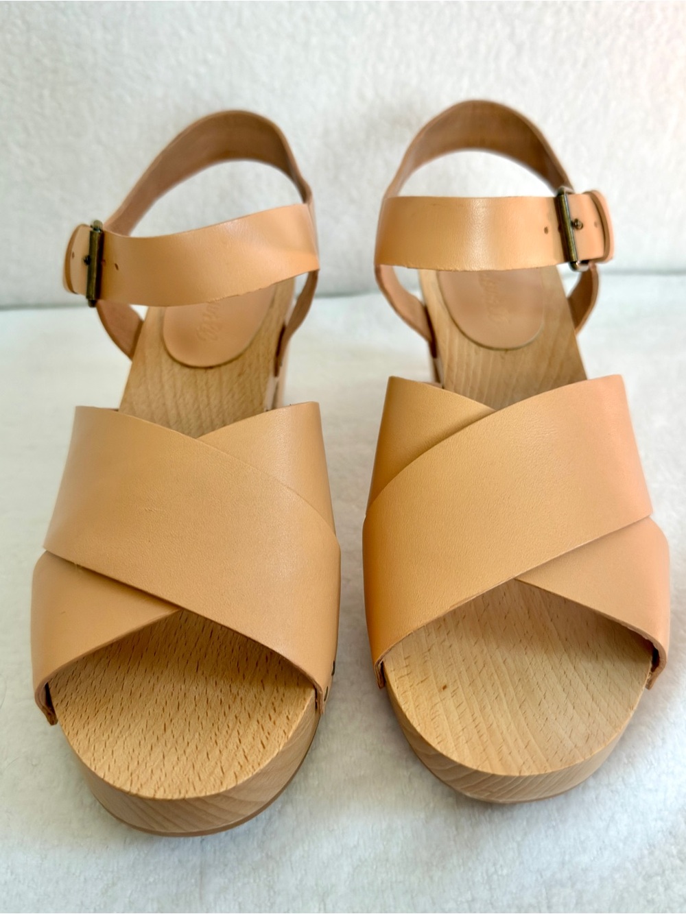 Madewell Tan Leather Wooden Clog Sandals 7.5